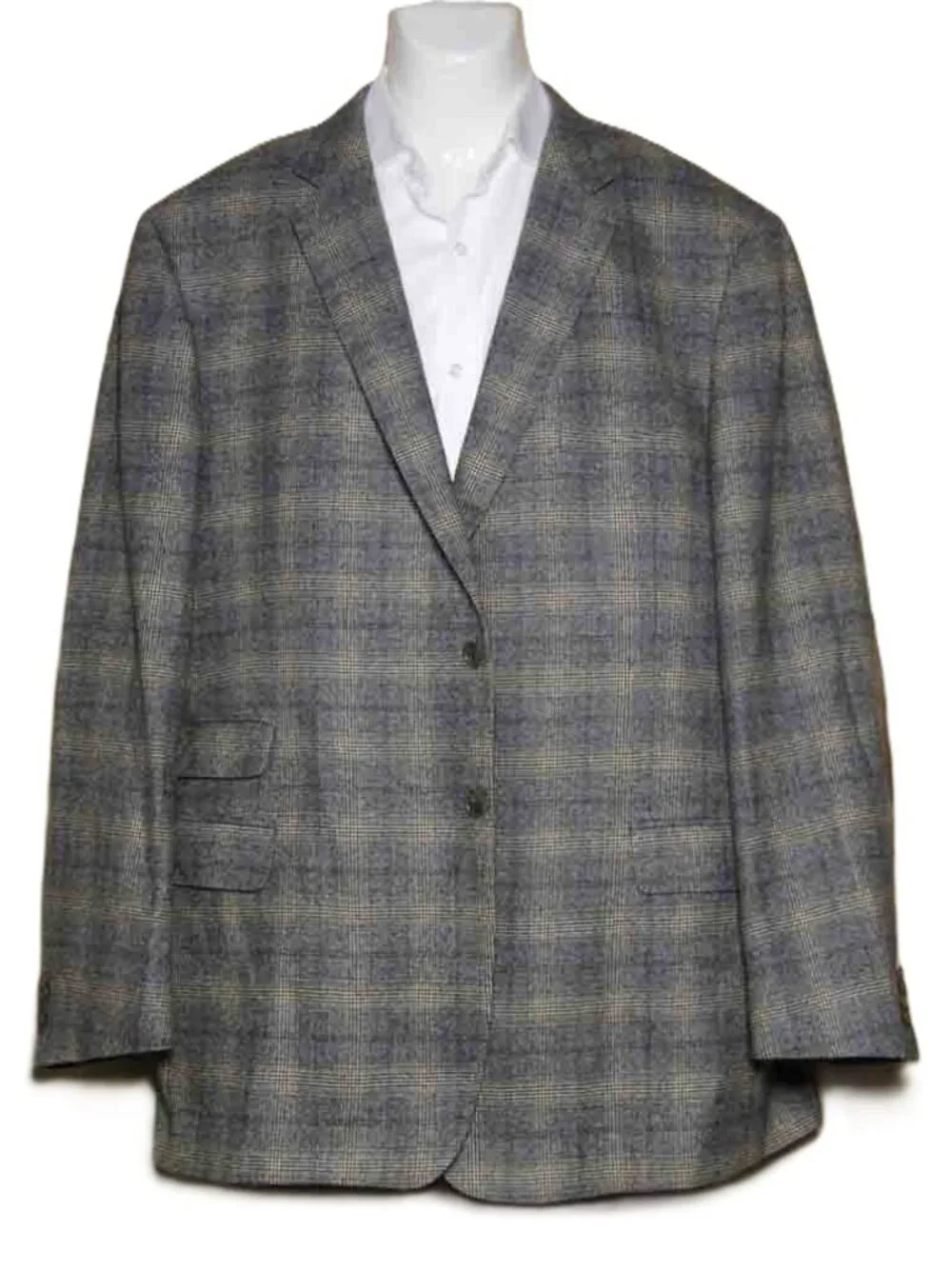 Joseph Abboud REDA Wool Flannel Blazer Gray Brown Cream Plaid Men's Size 48L